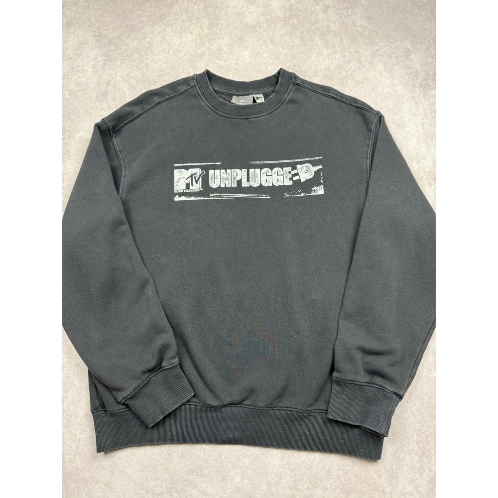 H&M MTV Unplugged Graphic Sweatshirt Men M Washed Black Loose Fit Pullover